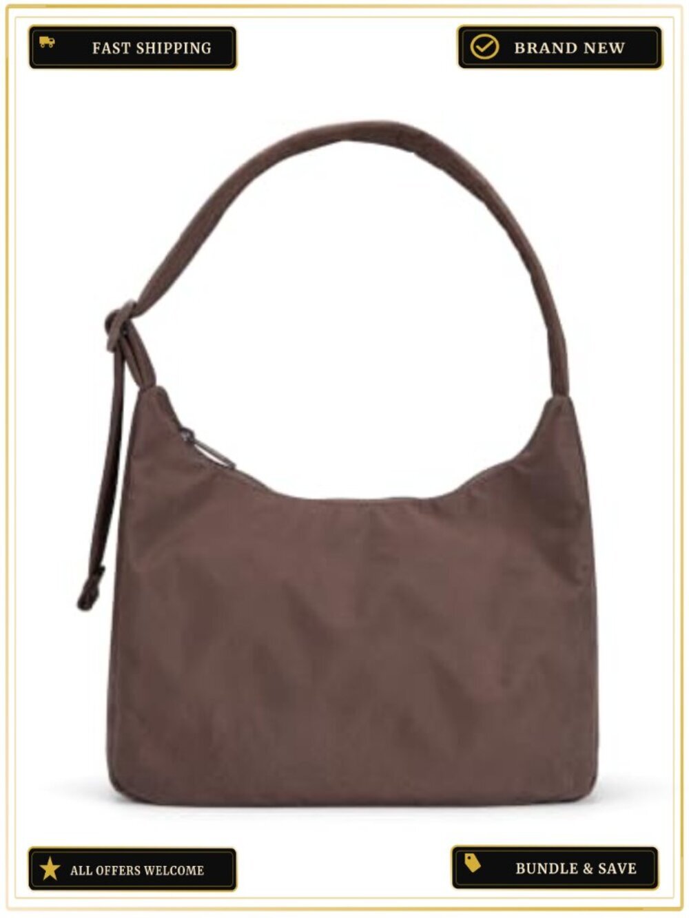 Nylon Shoulder Bag with Adjustable Quilted Strap, Structured Slouchy Design,